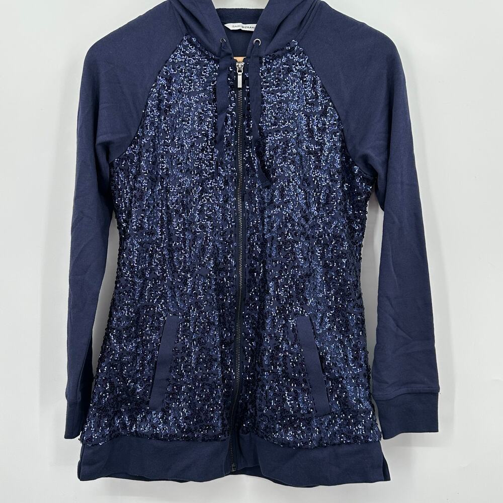 Isaac Mizrahi Live! Blue Sequined Hoodie Full Zip Jacket Womens 2XS XXS NWOT